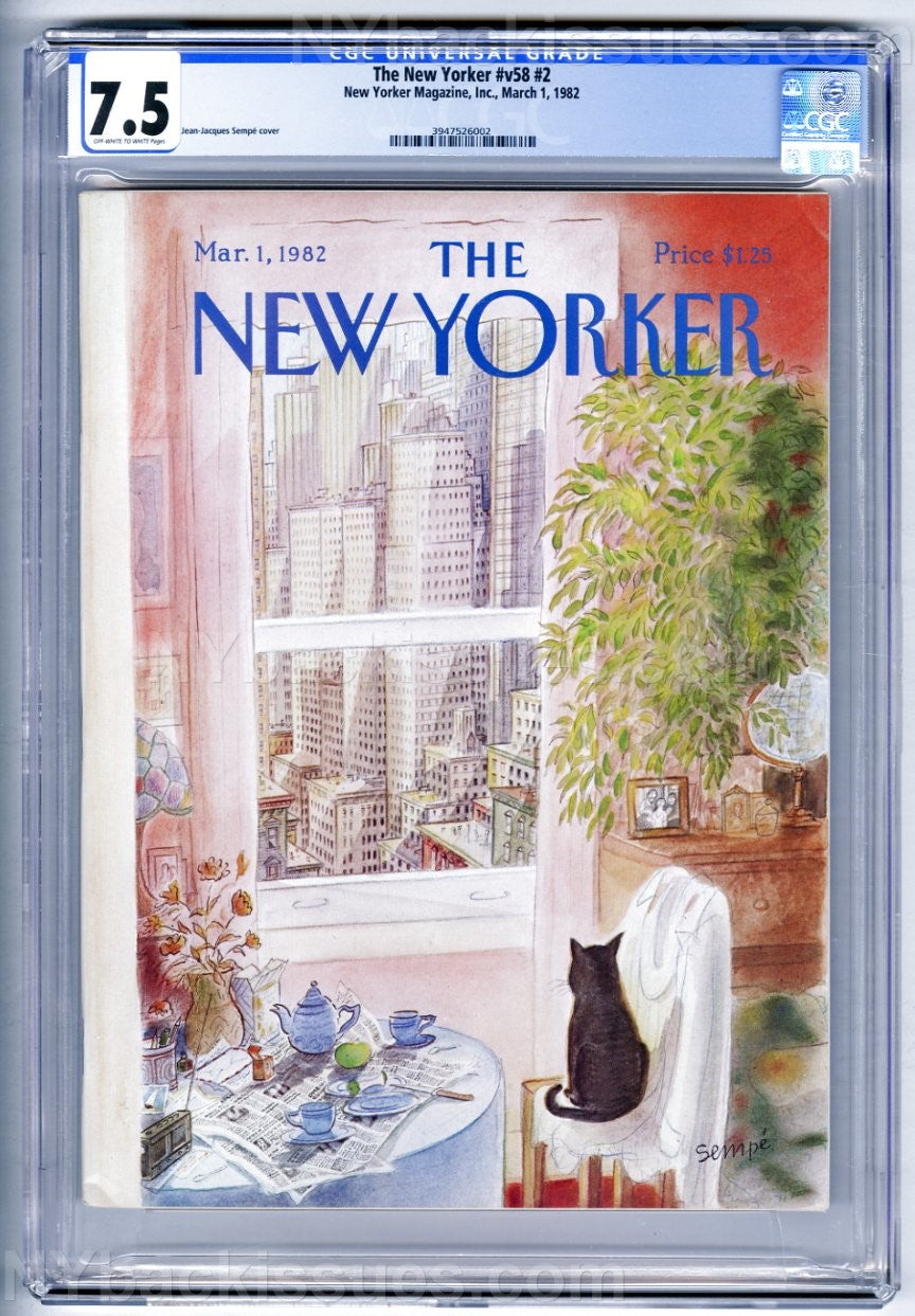 New Yorker magazine March 1 1982 Jean-Jacques Sempe NYC black cat CGC 7.5 VF-