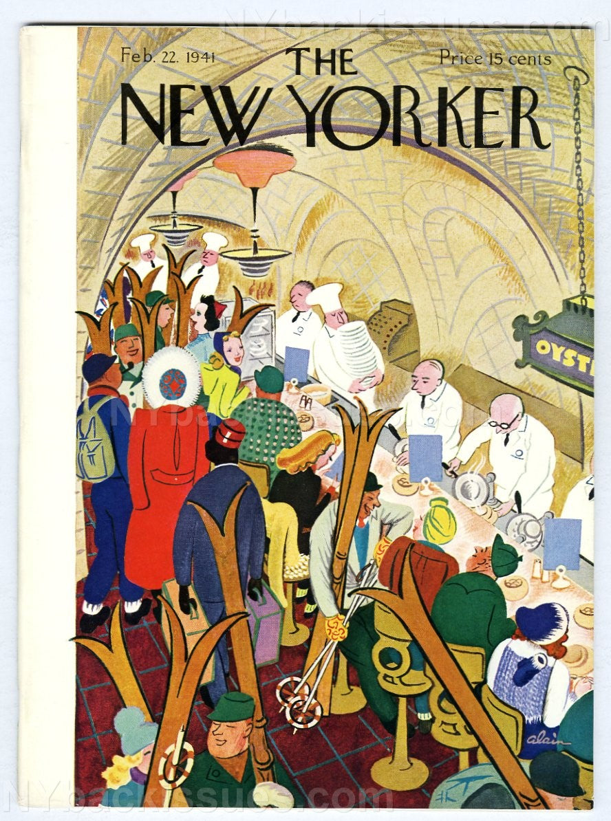 New Yorker magazine February 22 1941 skiing restaurant Norman Bel Geddes VF