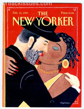 Load image into Gallery viewer, New Yorker magazine February 15 1993 Black woman Hasidic Jewish man kiss kissing NM NO LABEL NO UPC
