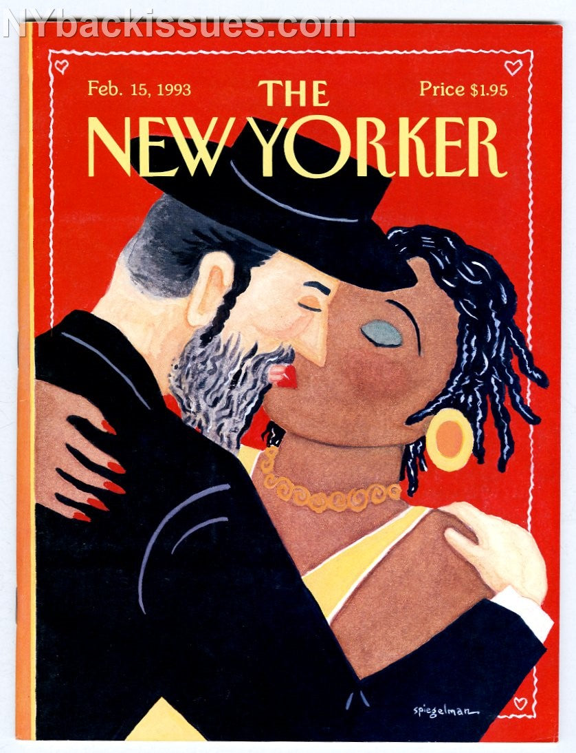 New Yorker magazine February 15 1993 Black woman Hasidic Jewish man kiss kissing NM NO LABEL NO UPC