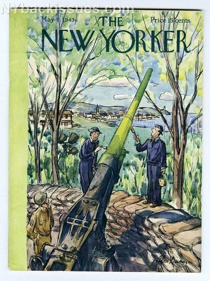 New Yorker magazine May 8 1943 camouflaging giant WWII gun Alan Dunn FINE