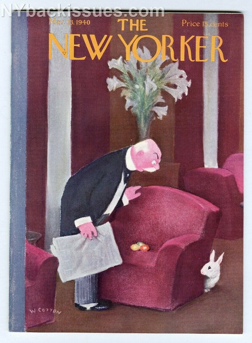 New Yorker magazine March 23 1940 Easter bunny eggs rich man's chair FINE/NM