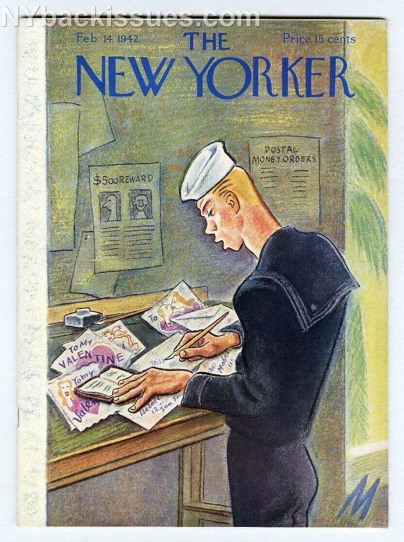 New Yorker magazine February 14 1942 Navy sailor writing Valentines NEAR MINT