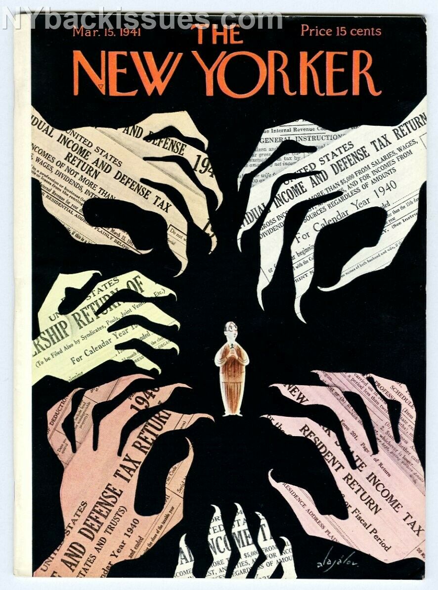 New Yorker magazine March 15 1941 IRS income tax form claws E B White VERY FINE