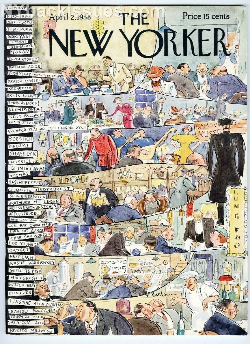 New Yorker magazine April 2 1938 NYC restaurants cov Stephen Vincent Benet VF